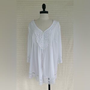 Alfani White Lace-Trim Lightweight Blouse 100% Cotton